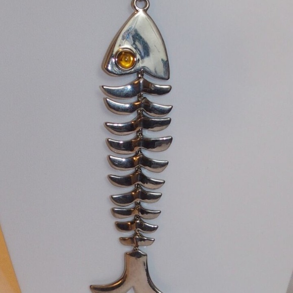 Linea By Louis Dell" Olio Silver Tone Blue Gold Stone Eyes Fish Necklace - Picture 3 of 6